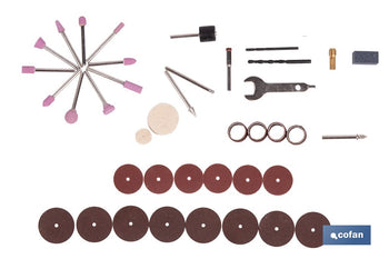 Kit de accesorios para multiherramienta rotativa | Incluye discos, fresas, brocas, lijas y accesorios de pulido | Compatible con herramienta ref. 50001245