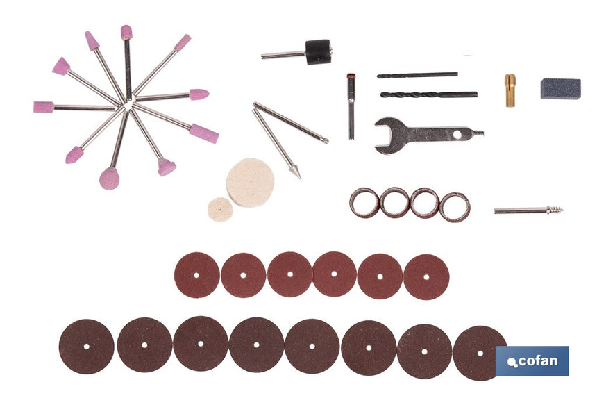 Kit de accesorios para multiherramienta rotativa | Incluye discos, fresas, brocas, lijas y accesorios de pulido | Compatible con herramienta ref. 50001245