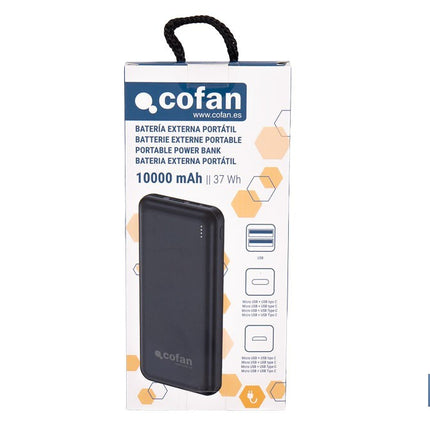 Batería externa portátil de 20 W con USB-A y USB tipo C | Power bank 10.000 mAh de polímero de litio 3,7 V