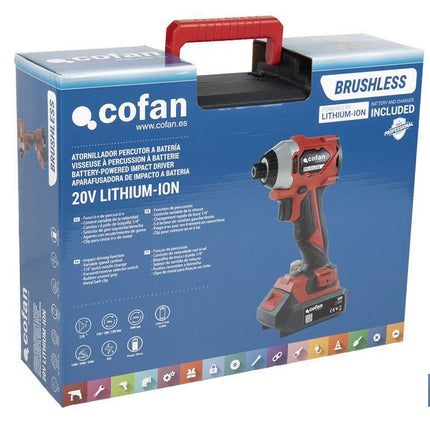 Atornillador percutor de impacto sin escobillas | Para puntas 1/4 Hex | Control de velocidad variable | Maletín, batería Li-ion de 20V y 2,0 Ah y cargador incluido