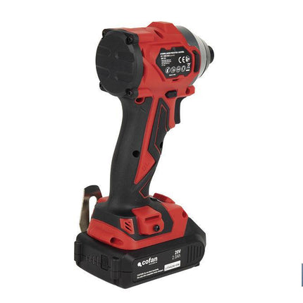 Atornillador percutor de impacto sin escobillas | Para puntas 1/4 Hex | Control de velocidad variable | Maletín, batería Li-ion de 20V y 2,0 Ah y cargador incluido