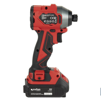 Atornillador percutor de impacto sin escobillas | Para puntas 1/4 Hex | Control de velocidad variable | Maletín, batería Li-ion de 20V y 2,0 Ah y cargador incluido