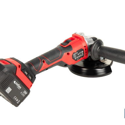 Amoladora a batería sin escobillas | Velocidad variable | Mango 3 posiciones | Incluye: batería de 20 V y 4.0 Ah, cargador y maletín con disco de corte, protector y mango auxiliar