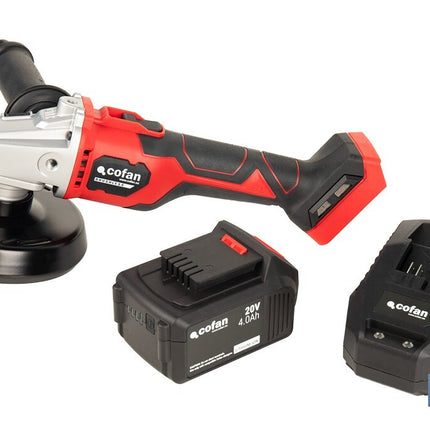 Amoladora a batería sin escobillas | Velocidad variable | Mango 3 posiciones | Incluye: batería de 20 V y 4.0 Ah, cargador y maletín con disco de corte, protector y mango auxiliar