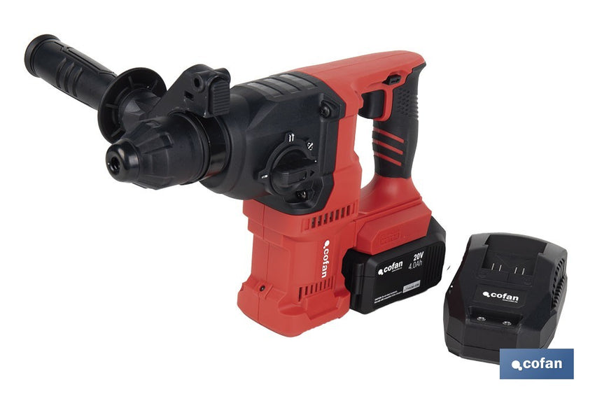 Martillo perforador SDS Plus sin escobillas multifunción | Taladra, percute y cincela | Incluye: maletín con accesorios, portabrocas automático con adaptador SDS PLUS, batería Li-Ion de 20 V y cargador