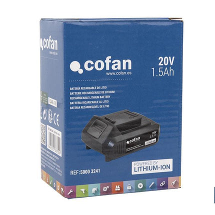 Batería de litio Li-ion de 20 V y 1.5 Ah | Adecuada para herramientas eléctricas Cofan | Protección electrónica integral