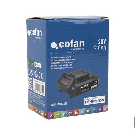 Batería de litio Li-ion de 20V y 2.0 Ah | Adecuada para herramientas eléctricas Cofan | Protección electrónica integral