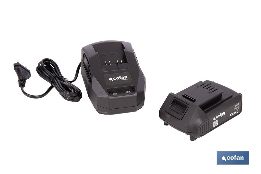 Pack de cargador 20 V 2.4 A + Batería 20 V 2.0 Ah Li-Ion | Compatible con sistema 1 for All | Protección contra sobrecarga y larga duración