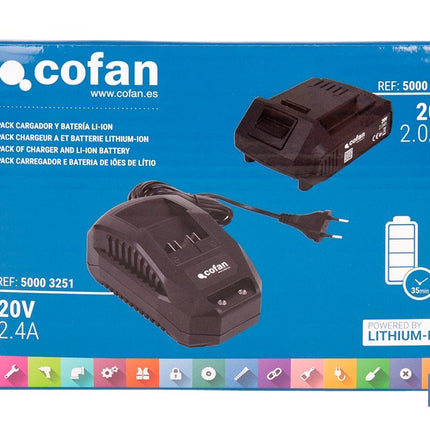 Pack de cargador 20 V 2.4 A + Batería 20 V 2.0 Ah Li-Ion | Compatible con sistema 1 for All | Protección contra sobrecarga y larga duración