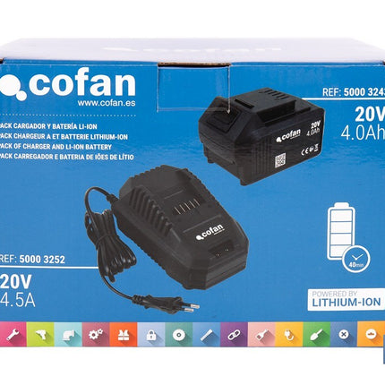 Pack de cargador 20 V 4.5 A + Batería 20 V 4.0 Ah Li-Ion | Compatible con sistema 1 for All | Protección contra sobrecarga y larga duración
