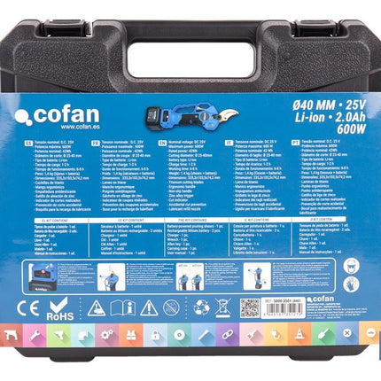 Set de tijeras de podar eléctricas 25 V con pértiga extensible 1,40-2,07 m | Incluye 2 baterías, maletín y accesorios