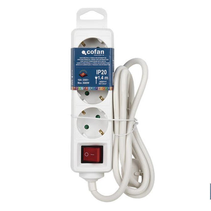 Base múltiple bipolar de 3 tomas para enchufes | Cable de 1,4 m | Interruptor de encendido