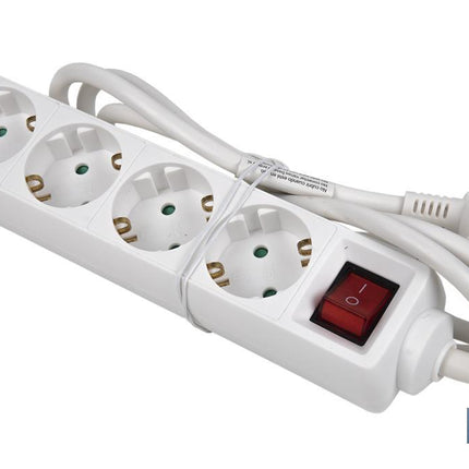 Base múltiple bipolar de 4 tomas para enchufes | Cable de 1,4 m | Interruptor de encendido