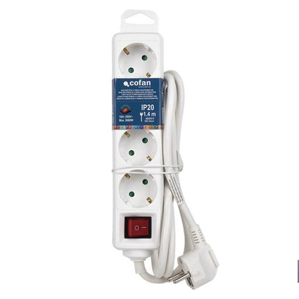 Base múltiple bipolar de 4 tomas para enchufes | Cable de 1,4 m | Interruptor de encendido