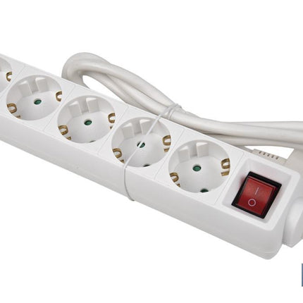 Base múltiple bipolar de 5 tomas para enchufes | Cable de 1,4 m | Interruptor de encendido