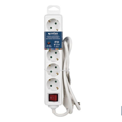 Base múltiple bipolar de 5 tomas para enchufes | Cable de 1,4 m | Interruptor de encendido