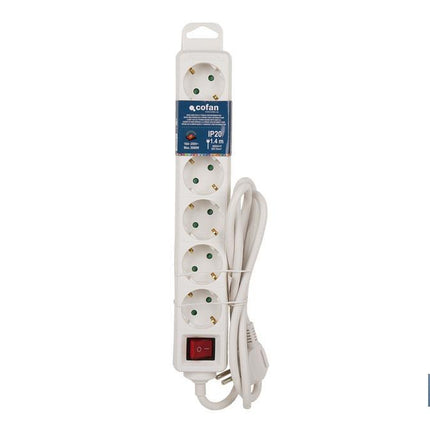 Base múltiple bipolar de 6 tomas para enchufes | Cable de 1,4 m | Interruptor de encendido