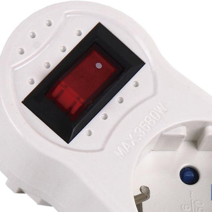 Adaptador triple Frontal Schuko con interruptor | Color Blanco | 16 A - 250 V