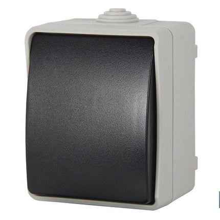 Pulsador Estanco IP54 | Para exteriores | 10 A - 250 V | Color gris