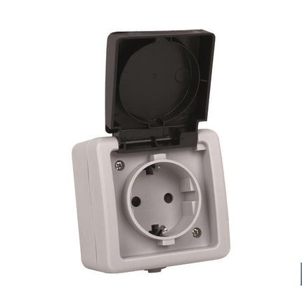 Base Enchufe con tapa IP44 | Para exteriores | 16 A - 250 V | Color gris
