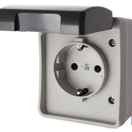 Base Enchufe con tapa IP44 | Para exteriores | 16 A - 250 V | Color gris