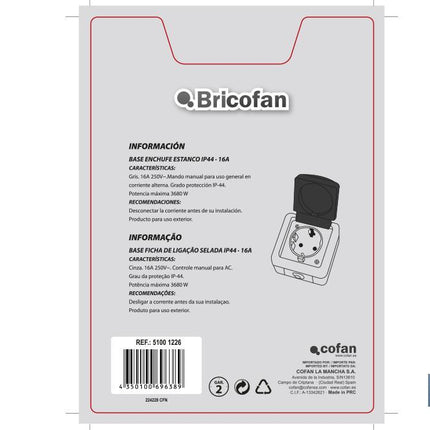 Base Enchufe con tapa IP44 | Para exteriores | 16 A - 250 V | Color gris