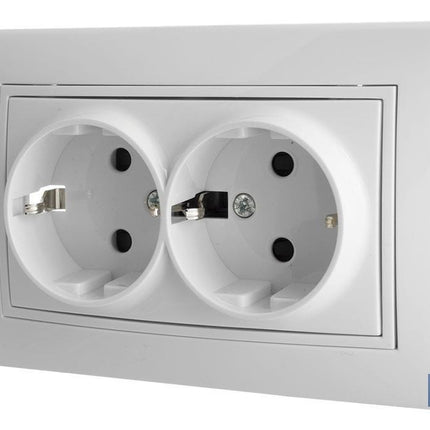 Base doble bipolar para enchufes | Mecanismo de empotrar | Modelo Pacific | Con obturador y embornamiento por tornillo