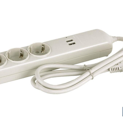 Base múltiple de 3 tomas | Incluye 2 puertos USB | Cable de 1,5 metros de longitud