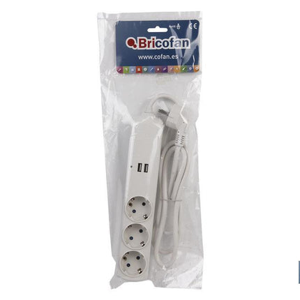 Base múltiple de 3 tomas | Incluye 2 puertos USB | Cable de 1,5 metros de longitud