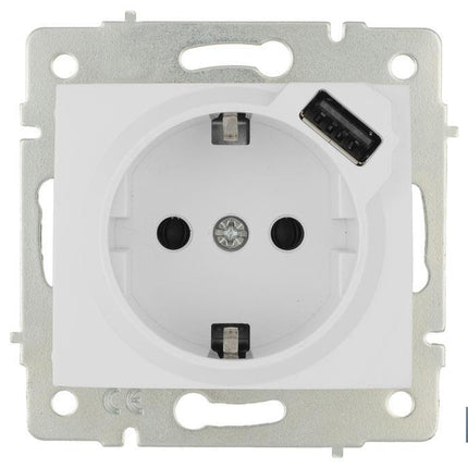 Base de enchufe bipolar | Modelo Pacific | 2 P + T con obturador | Incluye una entrada de puerto USB