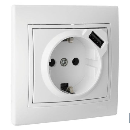 Base de enchufe bipolar | Modelo Pacific | Monobloc con obturador | Incluye una entrada de puerto USB