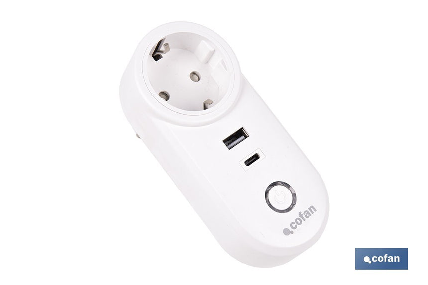 Enchufe inteligente con USB y tipo C | Conexión WiFi y Bluetooth | Aplicación: Smart Life o Tuya | Compatible con Alexa y Google | Control remoto, temporizador y protección infantil