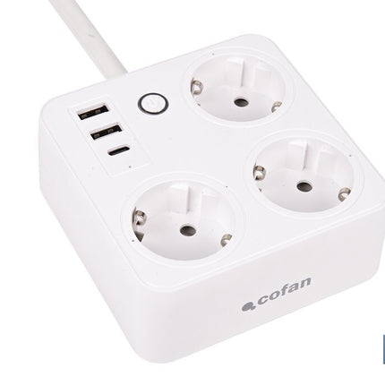 Regleta inteligente WiFi con 3 tomas + 2 puertos USB + 1 puerto USB-C | Conectividad WiFi y Bluetooth | Aplicación: Smart Life o Tuya | Control remoto de dispositivos | Compatible con Alexa y Google