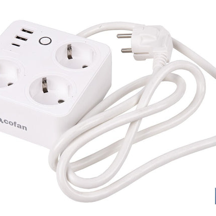 Regleta inteligente WiFi con 3 tomas + 2 puertos USB + 1 puerto USB-C | Conectividad WiFi y Bluetooth | Aplicación: Smart Life o Tuya | Control remoto de dispositivos | Compatible con Alexa y Google