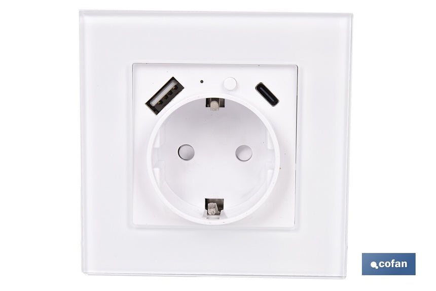 Base de enchufe inteligente con USB y tipo C | Conexión WiFi y Bluetooth | Aplicación: Smart Life o Tuya | Compatible con Alexa y Google | Control remoto, temporizador y protección infantil