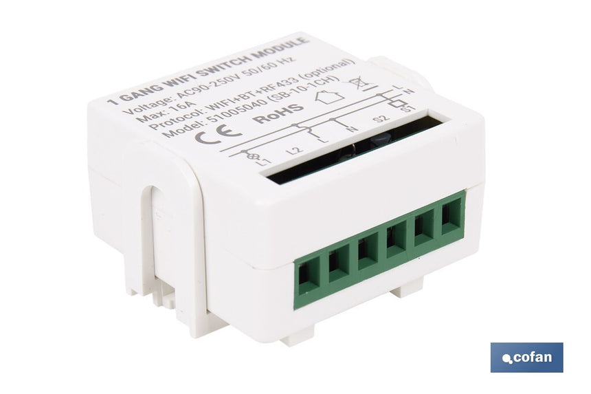 Relé individual WiFi inteligente | Automatiza interruptores o enchufes | Funcionamiento con aplicación Smart Life o Tuya | Compatible con Alexa y Google | 16 A/3520 W | Conectividad WiFi