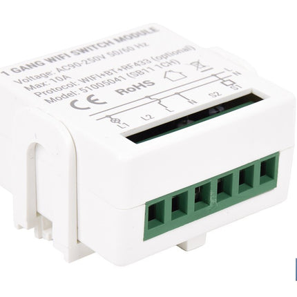 Relé inteligente de 1 interruptor WiFi | Aplicación: Smart Life o Tuya | Conectividad WiFi + Bluetooth | Para luces de hasta 10 A/150 W | Compatible con Alexa y Google