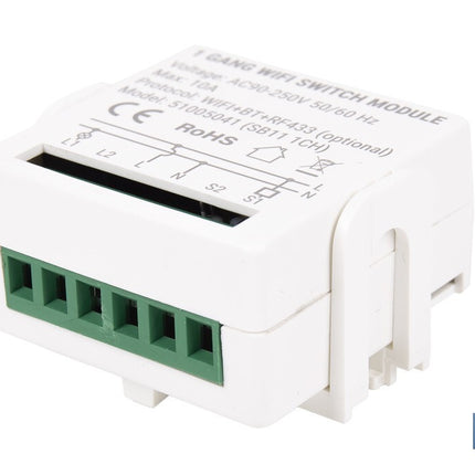 Relé inteligente de 1 interruptor WiFi | Aplicación: Smart Life o Tuya | Conectividad WiFi + Bluetooth | Para luces de hasta 10 A/150 W | Compatible con Alexa y Google
