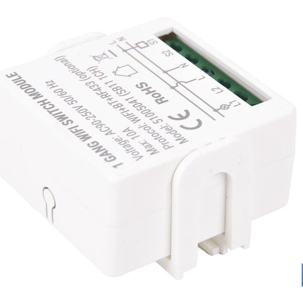 Relé inteligente de 1 interruptor WiFi | Aplicación: Smart Life o Tuya | Conectividad WiFi + Bluetooth | Para luces de hasta 10 A/150 W | Compatible con Alexa y Google