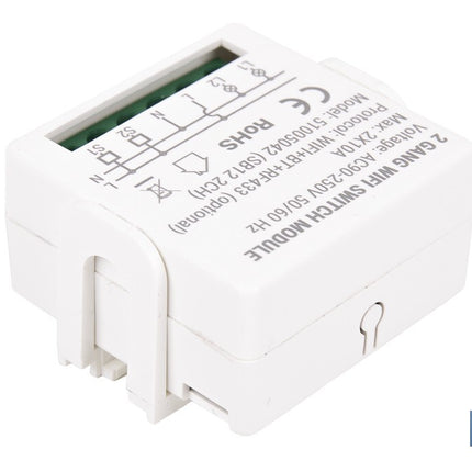 Relé inteligente de 2 interruptores WiFi | Aplicación: Smart Life o Tuya | Conectividad WiFi + Bluetooth | Para luces de hasta 10 A/150 W | Compatible con Alexa y Google