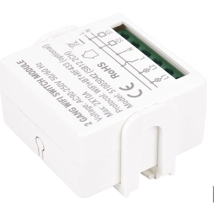 Relé inteligente de 2 interruptores WiFi | Aplicación: Smart Life o Tuya | Conectividad WiFi + Bluetooth | Para luces de hasta 10 A/150 W | Compatible con Alexa y Google