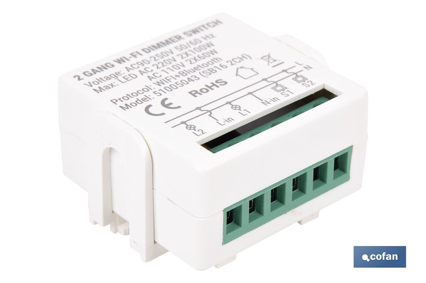 Relé regulador de intensidad individual inteligente | Control de intensidad desde la app | Conectividad WiFi 2.4 GHz | Aplicación Smart Life o Tuya | Para luces led, incandescentes y halógenas | Compatible con Alexa y Google