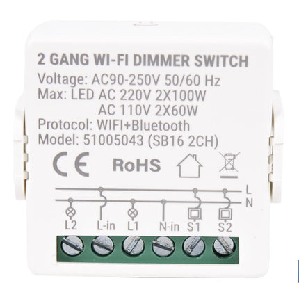Relé regulador de intensidad individual inteligente | Control de intensidad desde la app | Conectividad WiFi 2.4 GHz | Aplicación Smart Life o Tuya | Para luces led, incandescentes y halógenas | Compatible con Alexa y Google