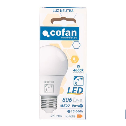 Bombilla LED Classic con sensor | Luz neutra (4000 K) con boquilla E27, 9 W y 806 lúmenes | Detector de movimiento y larga duración 15.000 h de vida