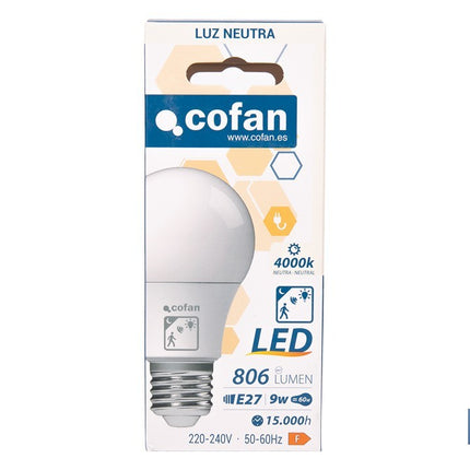 Bombilla LED Classic con sensor | Luz neutra (4000 K) con boquilla E27, 9 W y 806 lúmenes | Detector de movimiento y larga duración 15.000 h de vida