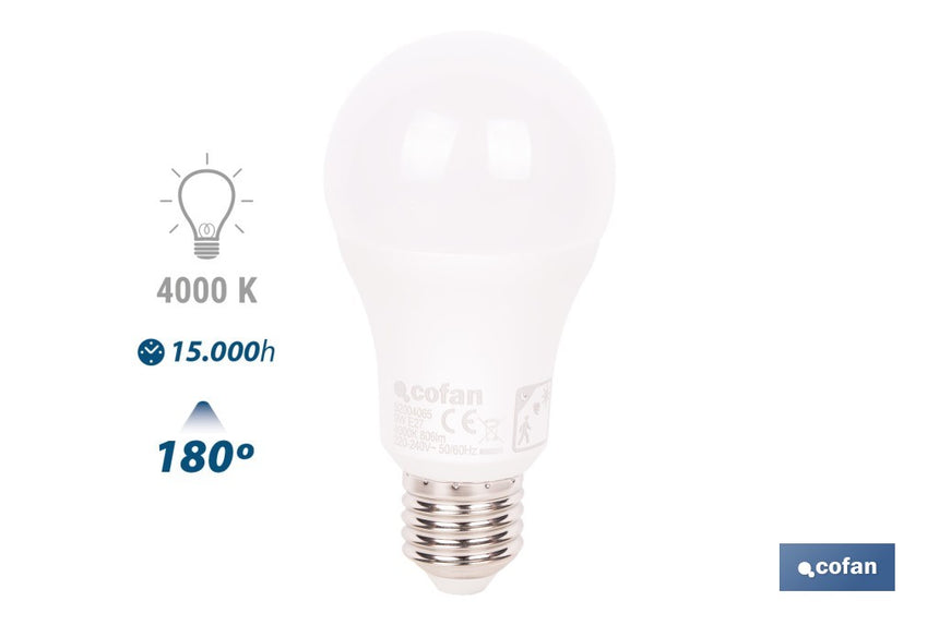 Bombilla LED Classic con sensor | Luz neutra (4000 K) con boquilla E27, 9 W y 806 lúmenes | Detector de movimiento y larga duración 15.000 h de vida