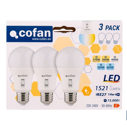 Bombillas LED regulable E27 14 W 1521 lúmenes | 5 CCT regulable, ahorro de energía y larga duración | Pack de 3 bombillas