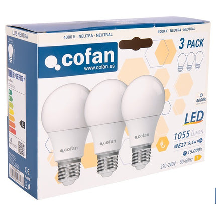 Pack de 3 bombillas LED classic E27 de luz neutra 4000K Potencia 9,5 W y 1055 lúmenes | Ahorro de energía y larga duración 15.000 h de vida