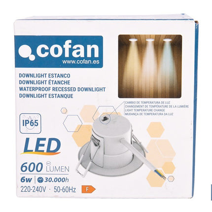 Downlight LED estanco 6 W 600 lúmenes | Con 3 CCT, ahorro de energía y larga duración | IP65 resistente al agua y polvo