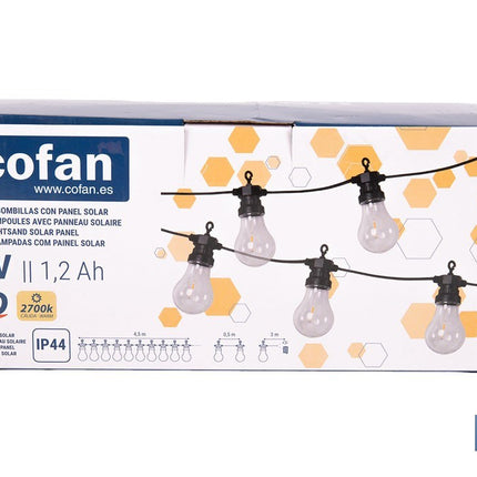 Guirnalda de bombillas LED solares | 10 bombillas A19 con panel solar | Luz cálida 2700 K, batería 120 mAh